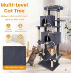 PETSITE 70-inch Tall Cat Tree, Modern Multi-Level Cat Tower with 2 Comfy Condos, Sisal Scratching Posts, Snug Hammock, and Dangling Ball, Ideal for Indoor Cats and Kittens (Dark Grey)