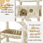 80 Inch Cat Tree, Large Cat Tower with 9 Scratching Posts, 2 Perches, 2 Caves, 2 Basket, 2 Stairs, Extra Large Hammock, Multi-Level Plush Cat Condo for Indoor Cats/Beige