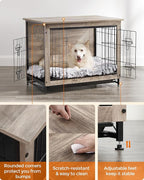 Feandrea 32.5" Dog Crate Furniture, Indoor Dog Cage Side End Table, L Pet Wood Kennel for Large and Medium Dogs up to 45 lb with Multi-Purpose Removable Tray, Double-Door Pet House, Greige