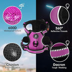 NESTROAD No Pull Dog Harness,Adjustable Oxford Dog Vest Harness with Leash,Reflective No-Choke Pet Harness with Easy Control Soft Handle for Small Medium Dogs(Medium,Fuchsia Pink)