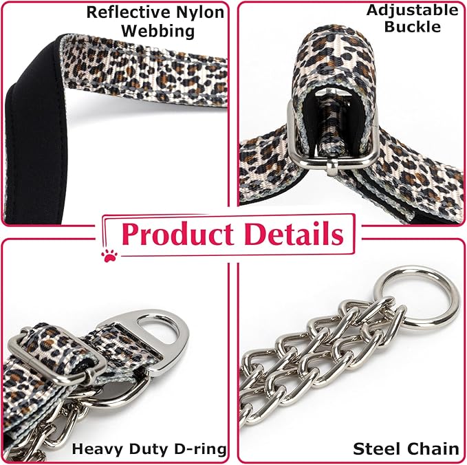 Reflective Martingale Dog Collar - Cartoon Pattern Adjustable No-Pull Training Collar with Safe Choke Chain Design for Medium, Large & XL Dogs(Cartoon L)