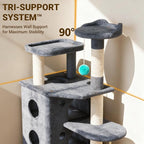 【Tank-Sturdy Tower】 PetDance Heavy Duty Cat Tree for Cats Fits Kittens to XL Maine Coons, Cat Tower with Scratching Posts, Cat Climber with 3 Spacious Hideaway, Light Gray