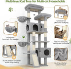 Globlazer 77" Cat Tree for Large Cats, Tall Cat Tower with Scratching Board & Thickened Stable Base, Skin-Friendly Multi-Level Activity Center for Multi-Cat Household, Maine Coon, S77C,Light Grey