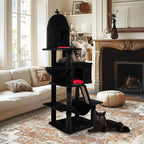 Tangkula Gothic Cat Tree, 67 Inch Tall Cat Tower with Sisal Scratching Posts and Ladder, 2 Cat Condos, Hammock, Basket Bed, Spooky Dangling Balls, Halloween Black Goth Cat Tree for Indoor Cats