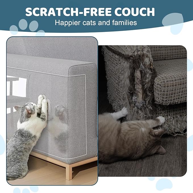 Cat Scratch Furniture Protector, Cat Scratching Mat, Trimmable Self-Adhesive Cats Claws Scratch Pads, DIY Carpet Mat Replacement for Cats Tree, Cats Wall Shelves (Transparent, 17x11.8in-20pcs)