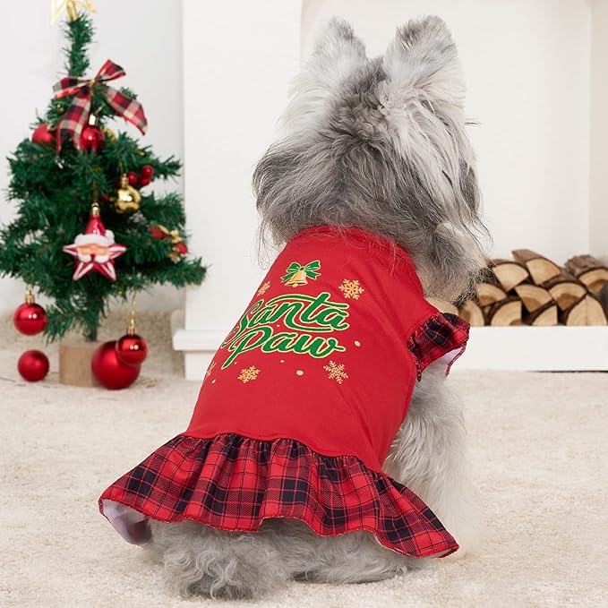XPUDAC 4 Pack Christmas Dog Dress Plaid Puppy Clothes for Small Dogs Girl Cute Pet Outfit Doggy Apparel Cat Holiday Party Costume, Red, Green, XS