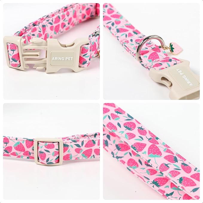 ARING PET Strawberry Dog Collar, Cute Spring Summer Pink Puppy Pet Collars for Small Medium Large Female Girl Dogs-M