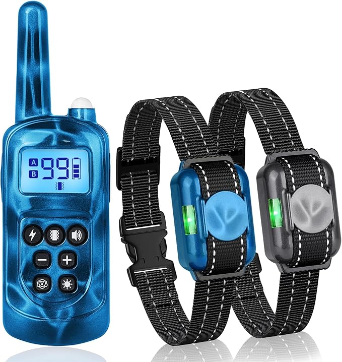 Dog Shock Collar 2 Dogs-2000ft Dog Training Collar with Remote，IPX7 Waterproof Electric Collar with 3 Training Modes,0-99Precise Adjustment，for Small, Medium and Large Dogs 5-120lbs，Blue&Grey