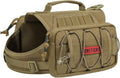 ONETIGRIS Dog Backpack for Medium & Large Dogs, Nylon Backpack for Dogs Tactical Pet Backpack with Side Pockets for Hiking Walking Training Running (Brown, Medium)