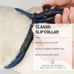 Slip Dog Collar, Nylon Rope Dog Choker Collars with Adjustable Stopper, Heavy Duty Collar for Medium Dog Training (Navy Blue)