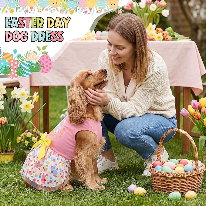 Abbylike 3 Pcs Seasonal Dog Outfits Easter Summer 4th of July Pet Costume Cotton Holiday Puppy Dress Lightweight Pet Apparel with Bowknot for Large Medium Dog Clothing, Small