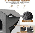 Outdoor Cat House Weatherproof, Insulated Cat Houses for Outdoor/Indoor Cats for Winter, Waterproof Feral Stray Cat Shelter with Door Curtain and Warm Cushion, Easy to Assemble, Grey