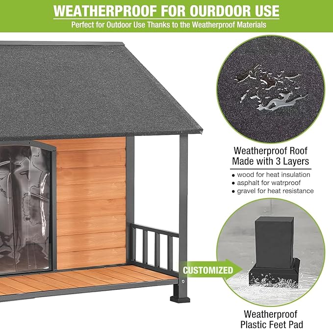 GUTINNEEN Large Dog House with Insulated Liner for Winter Outdoor Dog Cage with All-Around Iron Frame Dog Kennel for Small & Medium & Large Dogs,Insulation