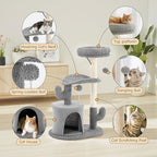 33 Inch Small Cat Tree Tower, Cat Tree with Curved Bed, Cat Tower with Scratching Post and Cozy Condo for Indoor Kittens and Cats, Grey