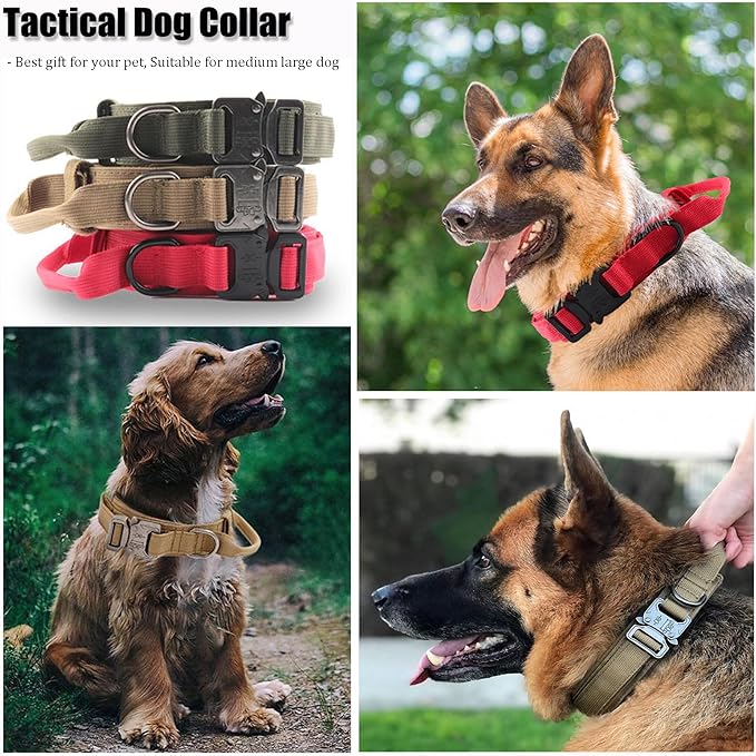 Tactical Dog Collar, Adjustable Military Training Nylon Dog Collar with Control Handle and Heavy Quick-Release Metal Buckle for Small Medium Large Dogs, Blue M