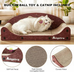 21" Cat Scratcher Bed, Scratcher Couch for Indoor Cats, Cardboard Scratcher Sofa, Durable Scratch Pad with Ball & Catnip, Furniture Protector (Brown, Medium)