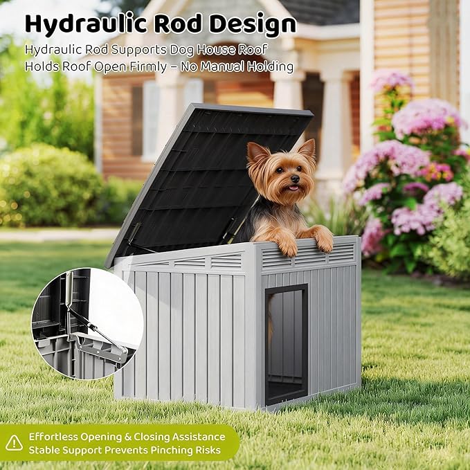 Bifanuo Outdoor Indoor Dog House for Small to Medium Dogs - Waterproof Design, Detachable Roof & Easy Assembly and Cleanup (Classic Grey, 32.1" L × 25.1" W × 24" H)
