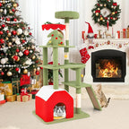 Tangkula Christmas Cat Tree, 61” Tall Cat Tower with Sisal Scratching Posts & Climbing Ladder, Plush Perch, Gift Box Shaped Condo, Hanging Toys, Basket Bed, Cute Cat Tree Tower Holiday Decoration