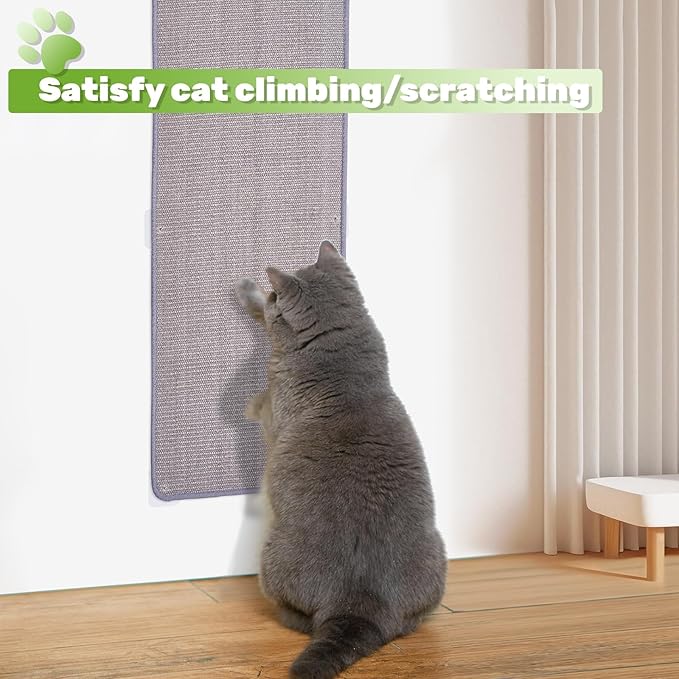Natural Sisal Cat Scratcher Mat, Wall Scratcher Carpet, Cat Climbing Wall, Large Tall Scratching Post, Sofa Protector, Scratching Mat Pad for Indoor Cats (Gray, 39.3" Lx15.7 W, 1PC)