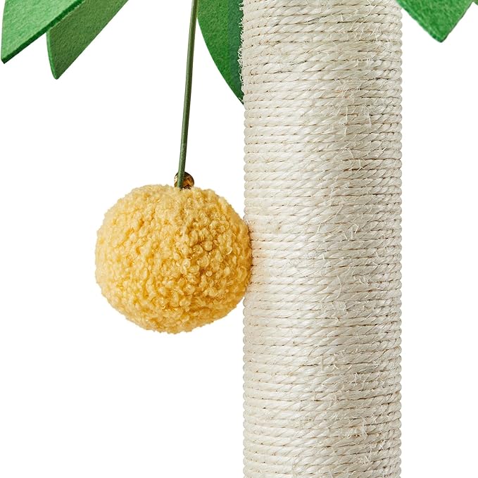 Yaheetech Cat Tree for Indoor Cats, 37in Coconut Palm Cat Tree with Green Leaves, Cat Scratching Post Cat Tower with Large Condo, Play House Activity Center with Bending Perch, Green/Yellow