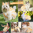 PETCARE Cute Dog Dress Clothes for Small Dogs Cats Girl Female Yellow Plaid Bow Tie Dog Harness Dresses Leash Set with Pearls Bow Accessories Birthday Puppy Dress Shih Tzu Yorkies Chihuahua Outfits