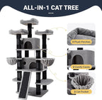 Allewie 68 Inches Cat Tree/House and Towers for Big Feline/Scratching Post/Multi-Level Large Kitty Climbing Tree with Condo/Black & Grey