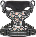 HEELE Dog Harness, No Pull Adjustable Padded Reflective Harness for Small Medium Large Dogs with Handle for Walking Training, Flower-Black, L