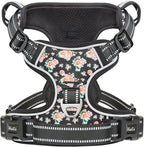 HEELE Dog Harness, No Pull Adjustable Padded Reflective Harness for Small Medium Large Dogs with Handle for Walking Training, Flower-Black, L