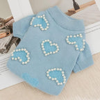 Winter Dog Sweater with Heart Shaped Pearl Decoration Thick Puppy Sweater for Small Dogs Pet Coat Dog Birthday