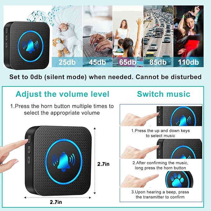 Dog Door Bell for Potty Training, Smart Wireless Doggie Doorbell to Go Outside, 1000 Feet Long Range with IP65 Waterproof Super-Light Touch Button (2Receivers+2Buttons)