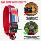 Tactical Dog Collar and Bungee Leash,Military & Leash Set with USA American Flag Adjustable K9 Heavy Duty Metal Buckle Handle,with Patches Airtags Case (XL, Red(1PCS))