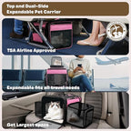 Top and 2 Sides Expandable Pet Carrier 17x11x9.5, TSA Airline Approved Small Dog Carriers for Small Dogs, Soft-Sided Cat Carrier with Self-Locking Zippers for Kitten,Rabbit, Puppy, Guinea Pig Pink