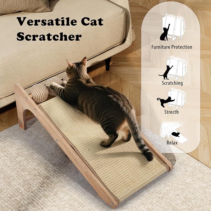28inch Sisal L Shaped Cat Scratcher - 28 Inch Cat Scratch Ramp for Indoor Cat use,Vertical Cat Scratching Post,Wooden Climbing Kitten/Cats Furniture(Extra Large)