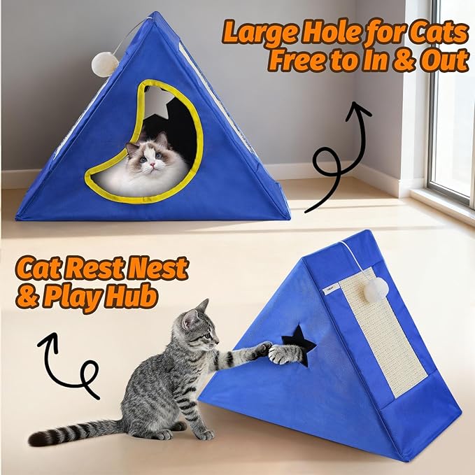 Upgraded Cat Scratcher House, 3 in 1 Foldable Sisal Cat Scratcher, Double-Sided Usability, Durable Cat Furniture for Cats to Play, Scratch, and Sleep