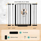 41" Tall Safety Pet Gate,Adjustable 29.92"-49.21" Wide,No Drilling Pressure Mount Kit,Auto Close Cat Gate Suitable for Stairs,Doorways (Black, 29.92"-49.21")