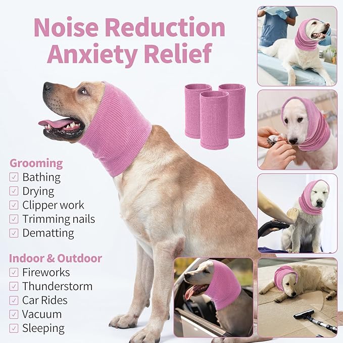 Nanaki Dog Hood Calming Ear Wrap, Quiet Headband Dog Head Cover Snood Doggy Ear Fireworks Muffs, The Grooming and Force Drying Pet Head Protector for Anxiety Relief Calming Doggy Covers for Noise