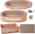 3PCS Cat Scratcher Cardboard, Oval Cat Scratch Pad Bowl Nest for Indoor Cats, Round Cat Scratching Board Corrugated Lounge Cat Bed, Furniture Protector for Couch (Brown, 15.7 * 10 in)