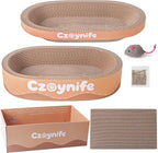 3PCS Cat Scratcher Cardboard, Oval Cat Scratch Pad Bowl Nest for Indoor Cats, Round Cat Scratching Board Corrugated Lounge Cat Bed, Furniture Protector for Couch (Brown, 17 * 11.5 in)
