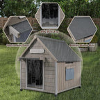 Outdoor Dog House Weatherproof, casa para Perros Wooden Medium-Large Breed with Anti-Chewing Iron Frame, Ventilated Window, Easy Clean and Assemble, 30.5" L x 37.4" W x39 H