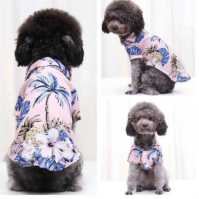 Pet Shirt Summer Breathable Pet Dog Hawaiian Costume Pet Cat Sunglasses Hawaii for(Pink)