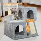 Cat Tree, 29.5 Inches Cat Tower with Dual Condos for Indoor Cats, Plush Cat House with Padded Perch, Scratching Ramp and Posts -Gray