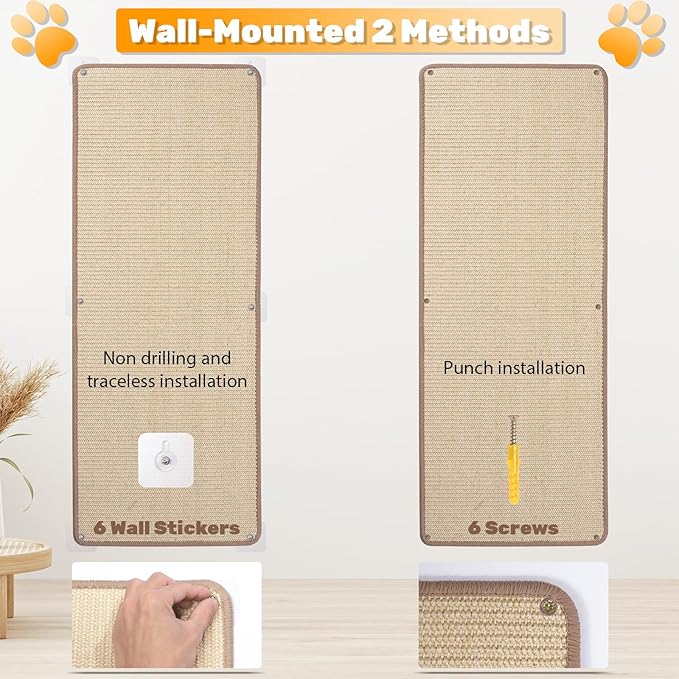Natural Sisal Cat Scratching Mats 1 Pack, Cat Scratch Furniture Protector,Wall Mounted Wall Climbing Carpet, Horizontal Cat Scratcher Rugs for Furniture Protection, 39.3" Lx15.7 W, Sisal Color