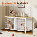 Dog Crate Furniture for 2 Dogs, 43.3" Dog Kennel with Removable Divider, Heavy Sturdy Dog Furniture Style Double Cage for Small Medium Dogs, Indoor Pet House End Table, Natural and White