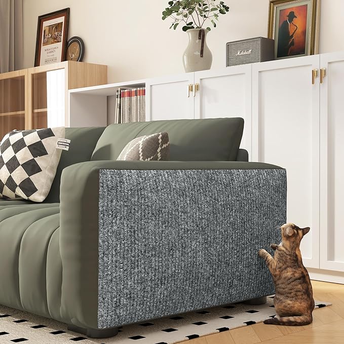 Yenhome Cat Scratch Mat for Wall, Self-Adhesive Anti Cat Scratch Furniture Protector for Couch, Sofa, Wall & Door, 15.7" X 3.94 Ft Grey White Couch Protector from Cat Claws Dogs Claws