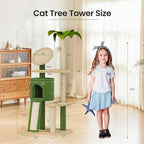 Erinnyees 57" Coconut Cat Tree for Indoor Cats, Multi Level Cat Tower with Plush Condo, Spacious Platform, Sisal-Covered Scratching Posts, Cat Activity Center with Hang Ball Toy, Pet Furniture, Green