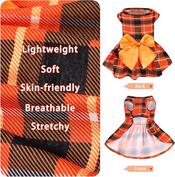 PUPTECK Plaid Fall Dog Dress Pet Apparel for Autumn with Cute Bowtie Puppy Clothes Outfit, Plaid, XS