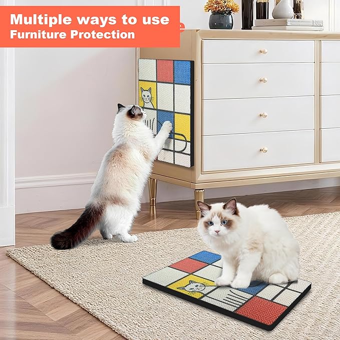 Art Cat Scratching Pad,Wall Scratcher for Indoor Cats - 16.54x11.81x1.18 Inches, Double-Sided Use, Cat Cardboard Scratcher Fits All Breeds & Sizes, Easy to Install,Cat Gifts