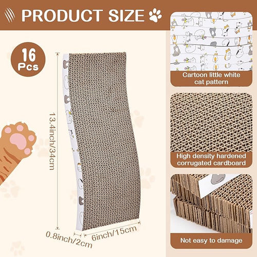 16pcs Small Cat Scratching Cardboard Bulk 13.4x6x0.8 Inch Durable Cat Scratch Pad Reversible Cardboard Safe for Indoor Kitten Shelter Stray Kitten Sleep Biting Play and Grind Claws(Wavy)