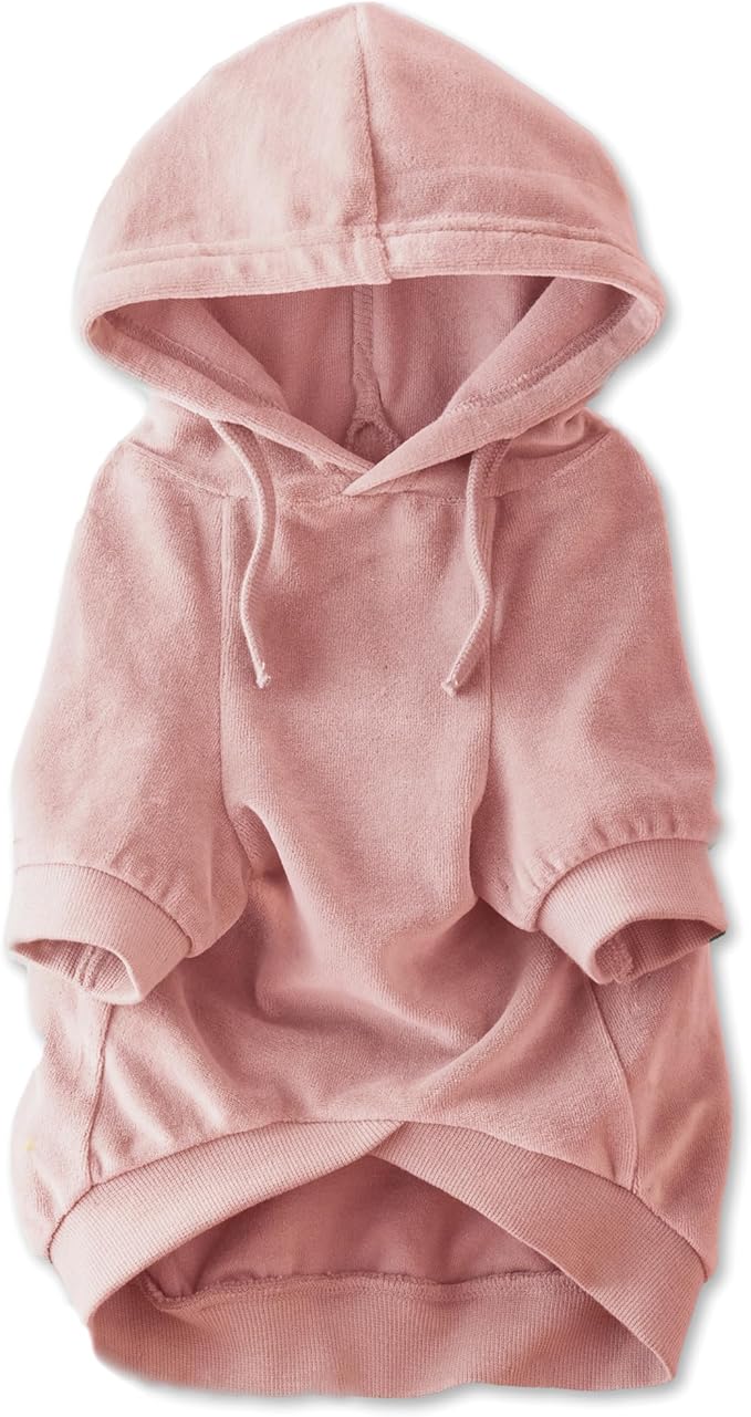 Cooper II Organic Cotton Velour Dog Hoodie Pet Coat for Small, Medium and Large Dogs, Pink, XX-Small (4-7 lbs)