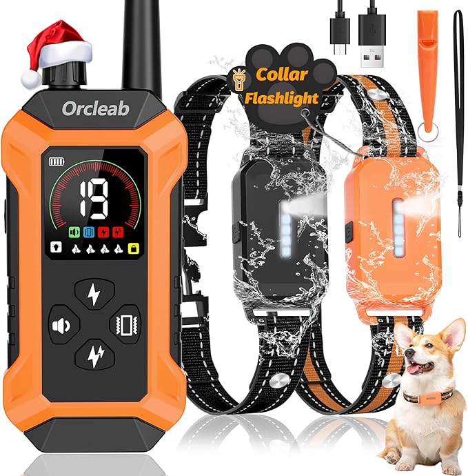 Dog Training Collar, Dog Shock Collar with Remote Control, 4 Training Modes Vibration, Beep, Shock, IP67 Waterproof Keypad Lock Rechargeable E-Collar for All Breed